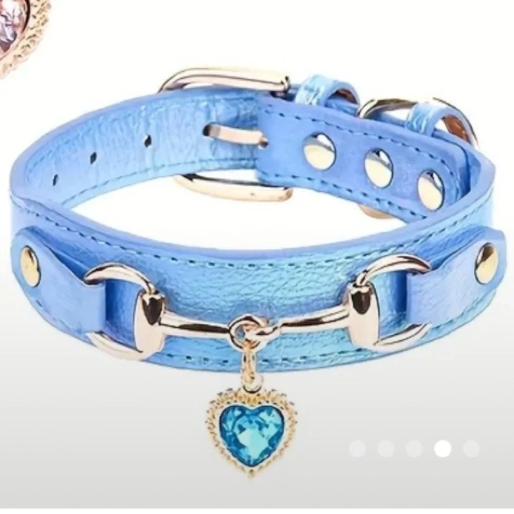 Blue Heart Charm Pet Collar